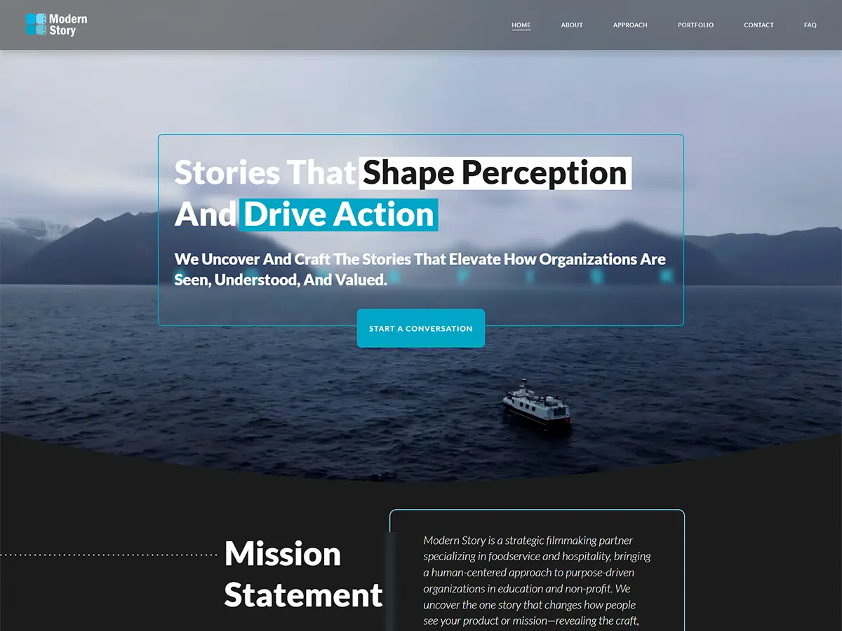 Nuevo diseño web estratégico y rebranding para Modern Story, productora de cine y filmmaker en Pensilvania por Pacific Studio 